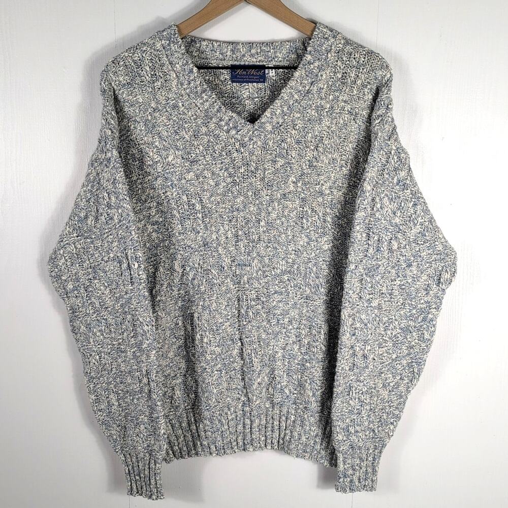 Pen West by Pendleton Sweater Men’s M Blue Gray Knit V-Neck Wool Cotton USA VTG